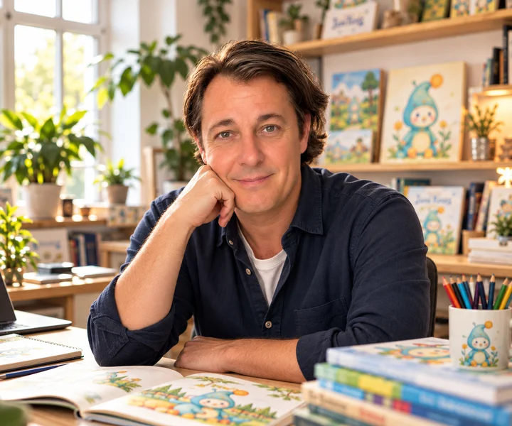 KI-generiertes Porträt von Frank Christian Wagner im Kreativstudio, auf Grundlage echter Fotografien.